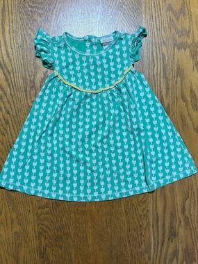 Matilda Jane Teal Tulip-Print Dress / Shirt with Yellow Trim